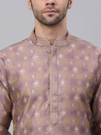 Jompers Men's Pink Collar Embroidered Woven Design Kurta Pajama