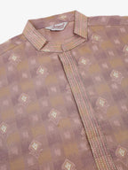 Jompers Men's Pink Collar Embroidered Woven Design Kurta Pajama