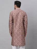 Jompers Men's Pink Collar Embroidered Woven Design Kurta Pajama
