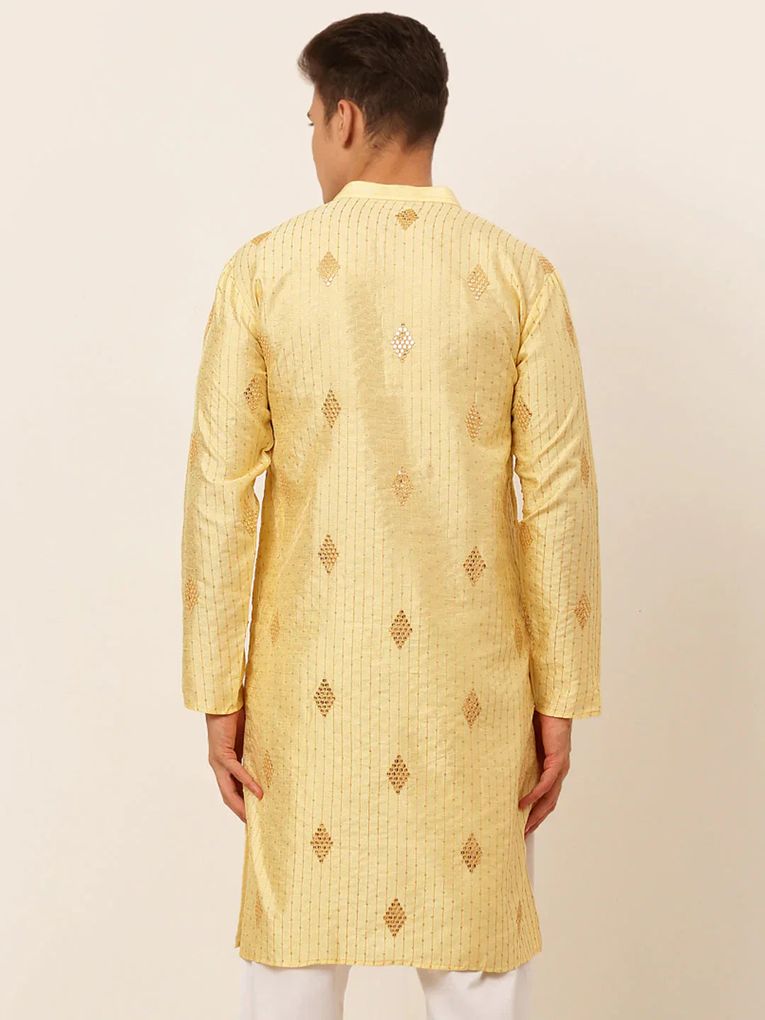 Jompers Men's Golden Embroidered Sequinned Kurta Only