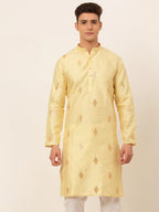Jompers Men's Golden Embroidered Sequinned Kurta Only