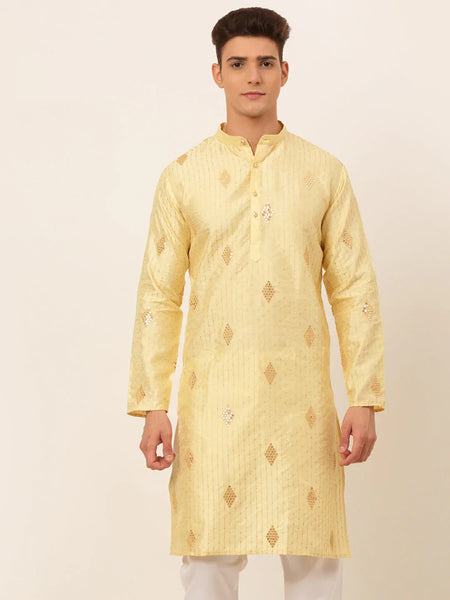 Jompers Men's Golden Embroidered Sequinned Kurta Only