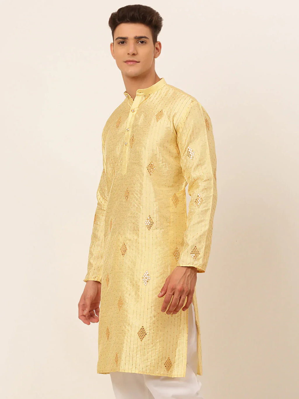 Jompers Men's Golden Embroidered Sequinned Kurta Only