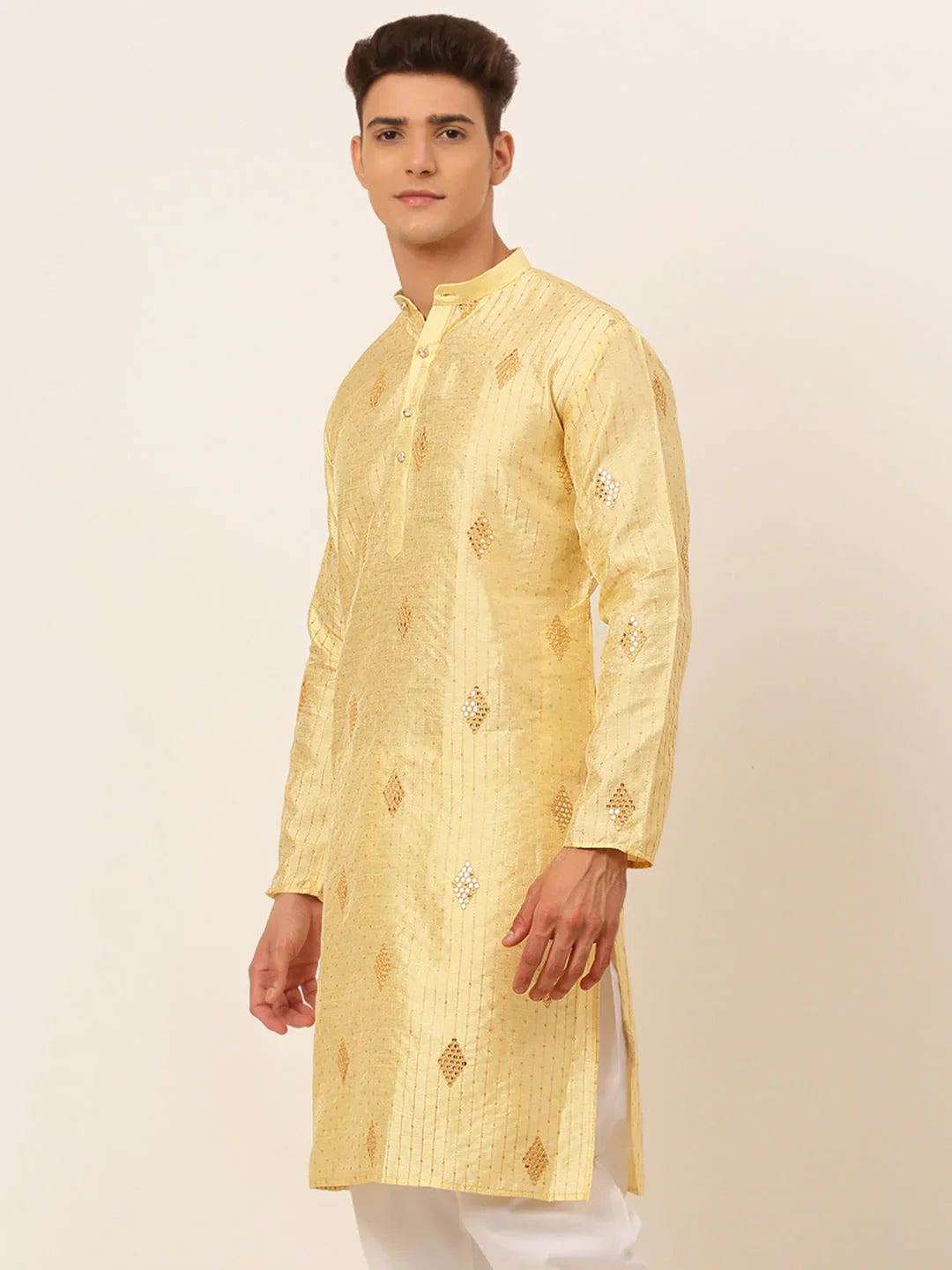 Jompers Men's Golden Embroidered Sequinned Kurta Only
