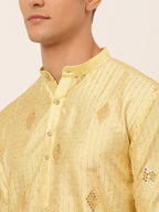 Jompers Men's Golden Embroidered Sequinned Kurta Only