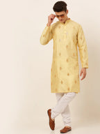 Jompers Men's Golden Embroidered Sequinned Kurta Only