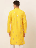 Jompers Men's Mustard Yellow Embroidered Sequinned Kurta Only