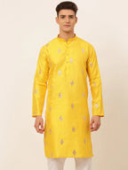 Jompers Men's Mustard Yellow Embroidered Sequinned Kurta Only