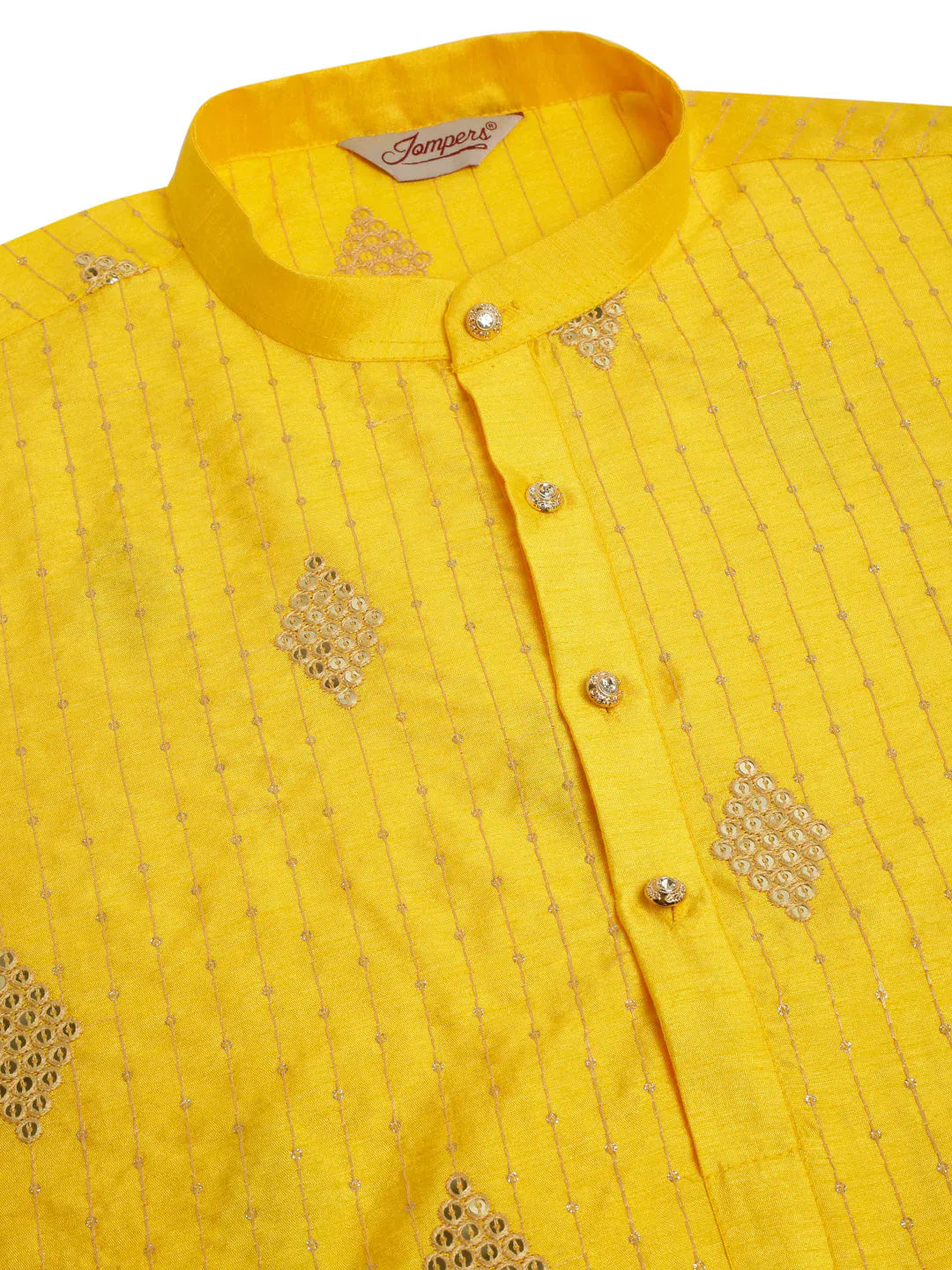 Jompers Men's Mustard Yellow Embroidered Sequinned Kurta Only
