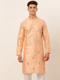 Jompers Men's Peach Embroidered Sequinned Kurta Only