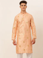 Jompers Men's Peach Embroidered Sequinned Kurta Only