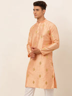 Jompers Men's Peach Embroidered Sequinned Kurta Only