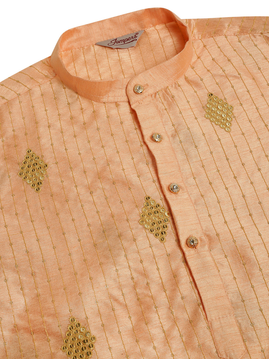 Jompers Men's Peach Embroidered Sequinned Kurta Only