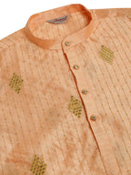 Jompers Men's Peach Embroidered Sequinned Kurta Only