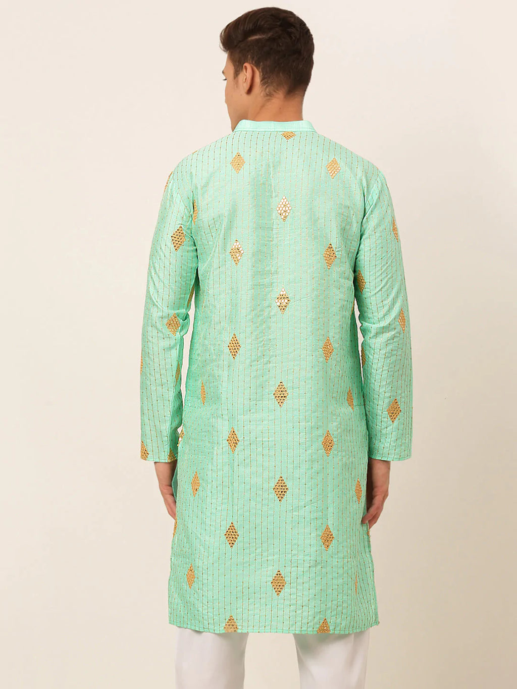 Jompers Men's Sky Blue Embroidered Sequinned Kurta Only