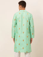 Jompers Men's Sky Blue Embroidered Sequinned Kurta Only