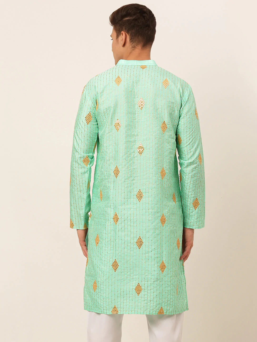 Jompers Men's Sky Blue Embroidered Sequinned Kurta Only