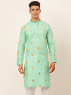 Jompers Men's Sky Blue Embroidered Sequinned Kurta Only