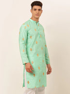 Jompers Men's Sky Blue Embroidered Sequinned Kurta Only