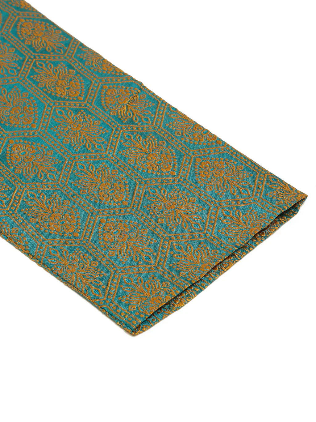 Jompers Men's Blue and Golden Woven Design Kurta Only