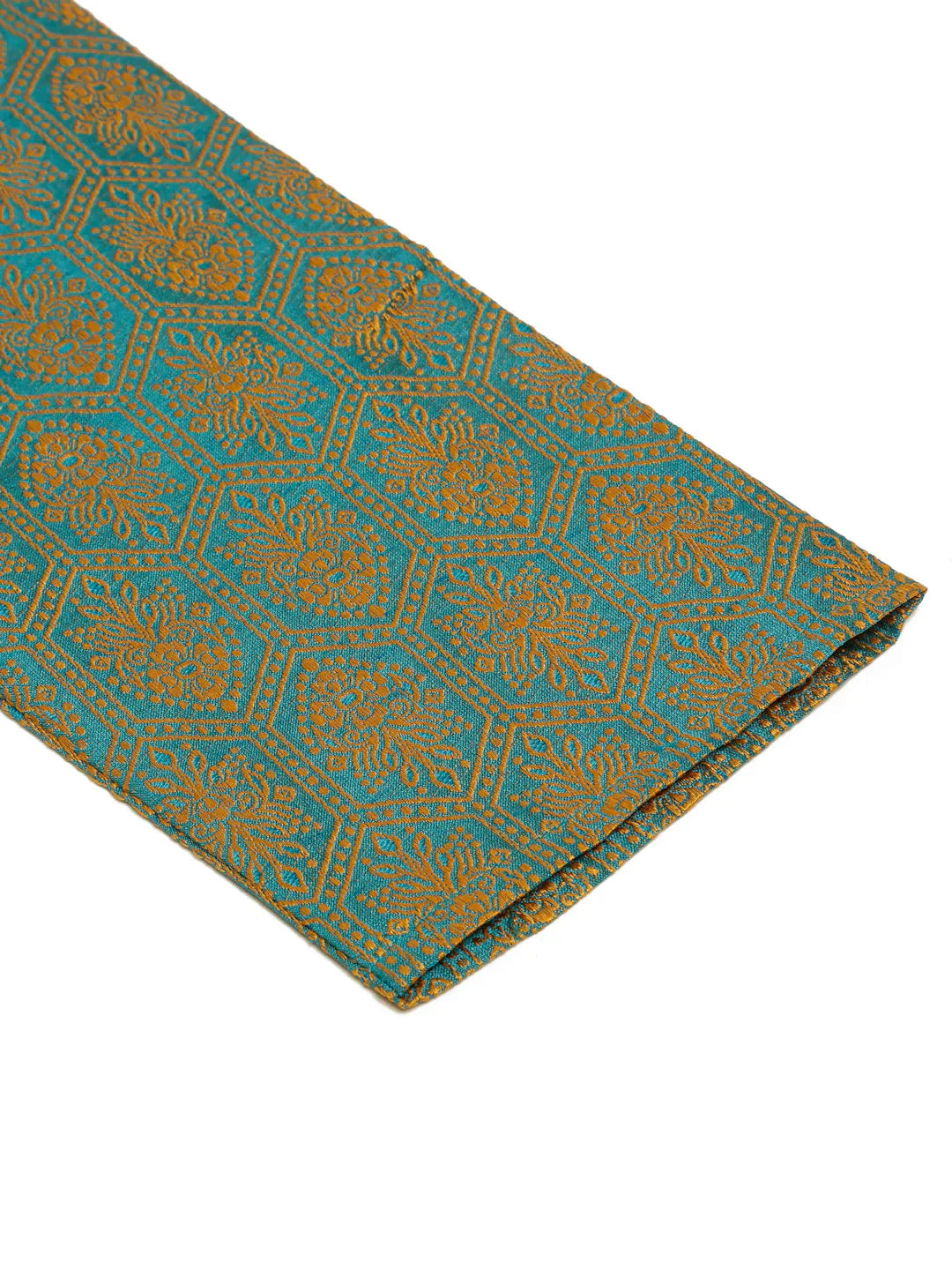 Jompers Men's Blue and Golden Woven Design Kurta Only