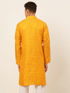 Jompers Men's Mustard and Golden Woven Design Kurta Only