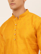 Jompers Men's Mustard and Golden Woven Design Kurta Only