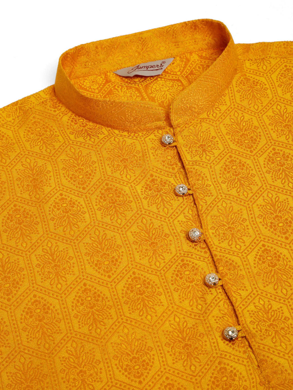Jompers Men's Mustard and Golden Woven Design Kurta Only