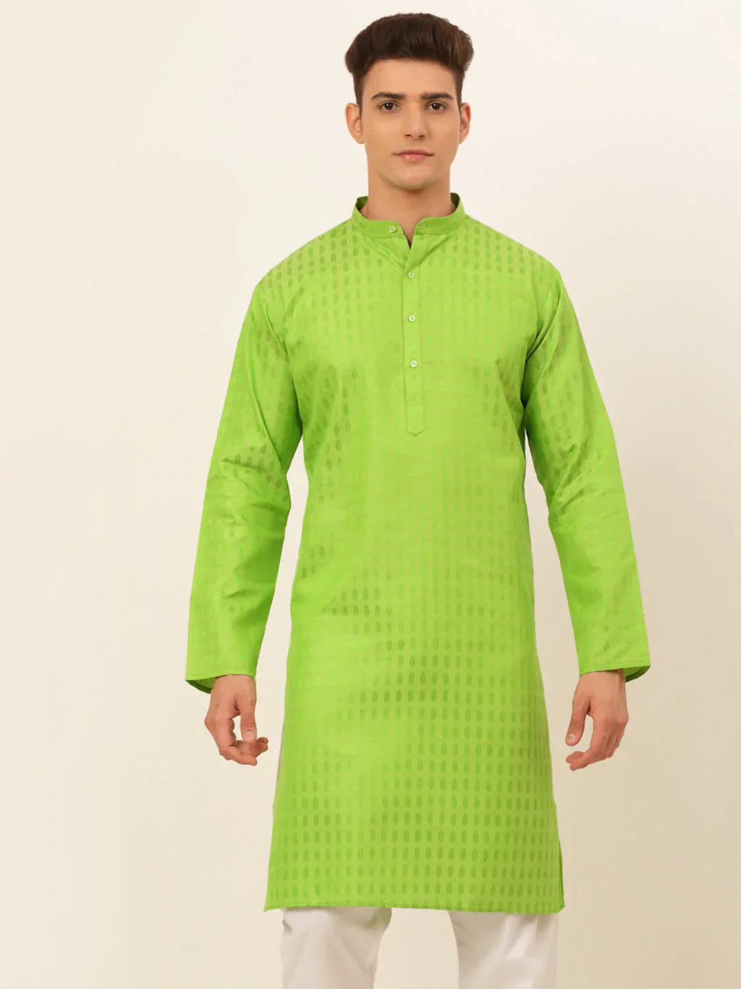Jompers Men's Green Woven Design Kurta Only