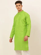 Jompers Men's Green Woven Design Kurta Only