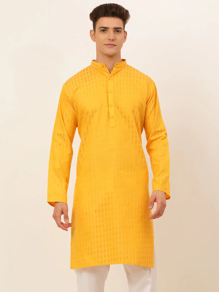 Jompers Men's Mustard Woven Design Kurta Only