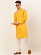 Jompers Men's Mustard Woven Design Kurta Only