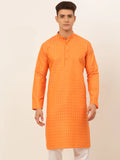 Jompers Men's Orange Woven Design Kurta Only