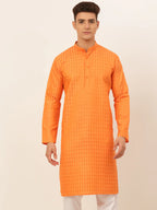 Jompers Men's Orange Woven Design Kurta Only