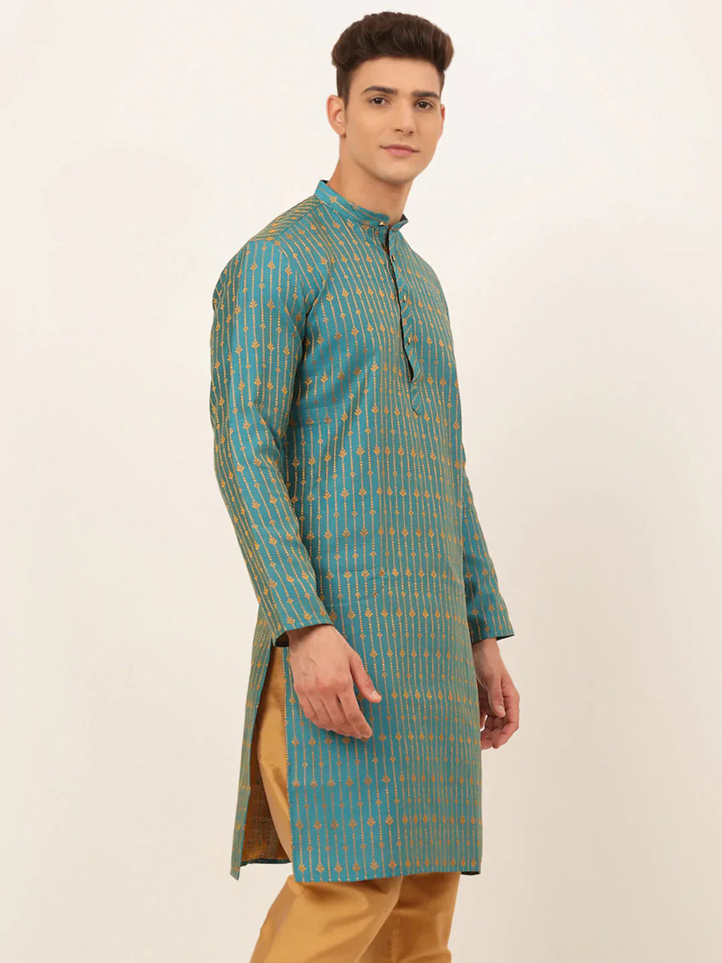 Jompers Men's Blue Embroidered Kurta Only
