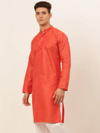 Jompers Men's Red Woven Design Kurta Only