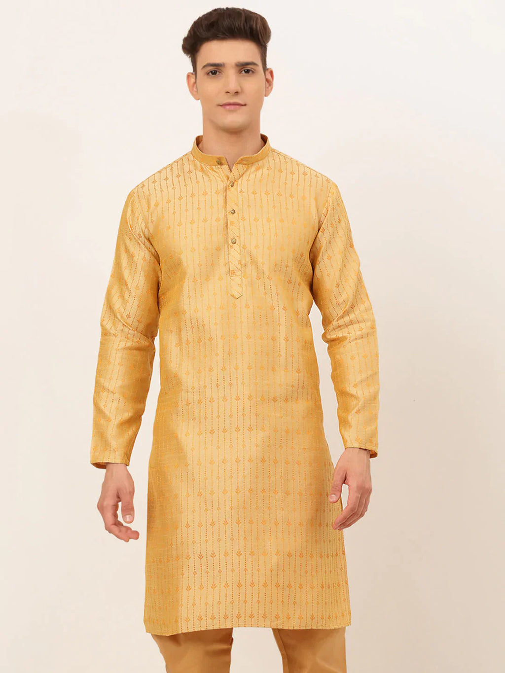 Jompers Men's Golden Embroidered Kurta Only