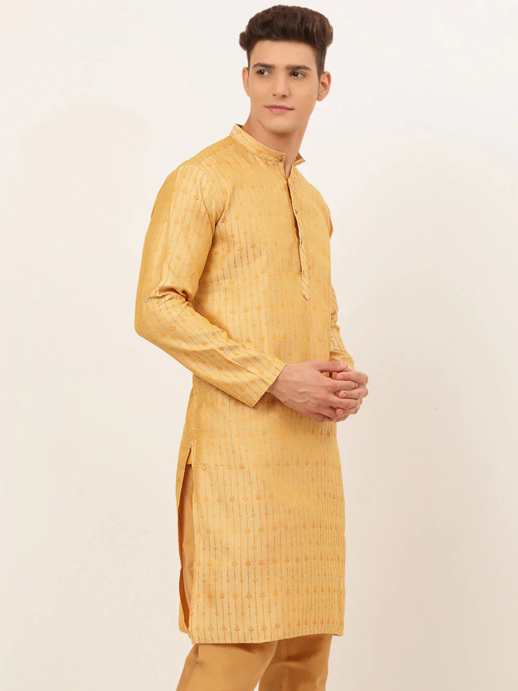 Jompers Men's Golden Embroidered Kurta Only