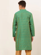 Jompers Men's Green Embroidered Kurta Only