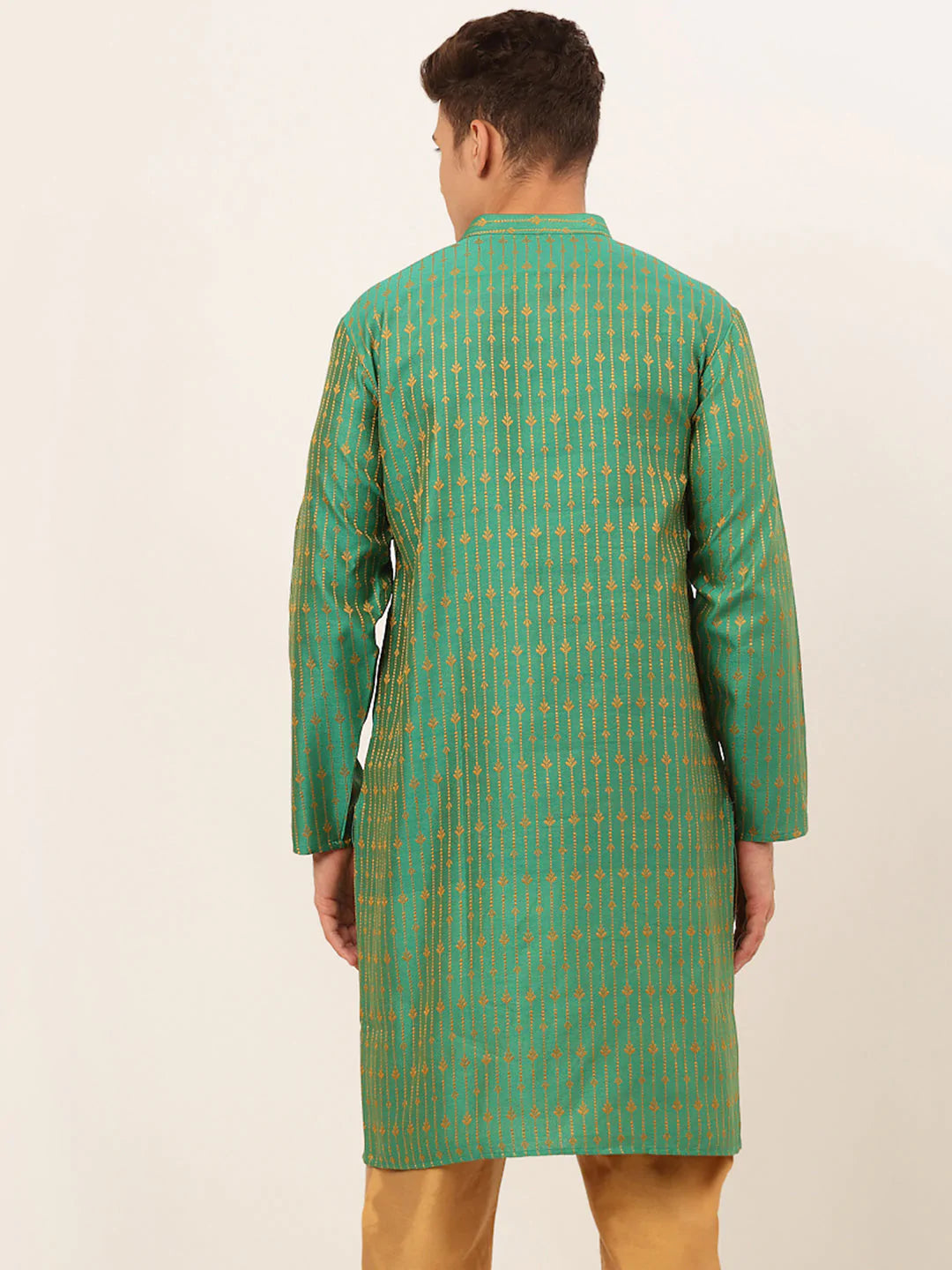 Jompers Men's Green Embroidered Kurta Only