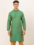 Jompers Men's Green Embroidered Kurta Only