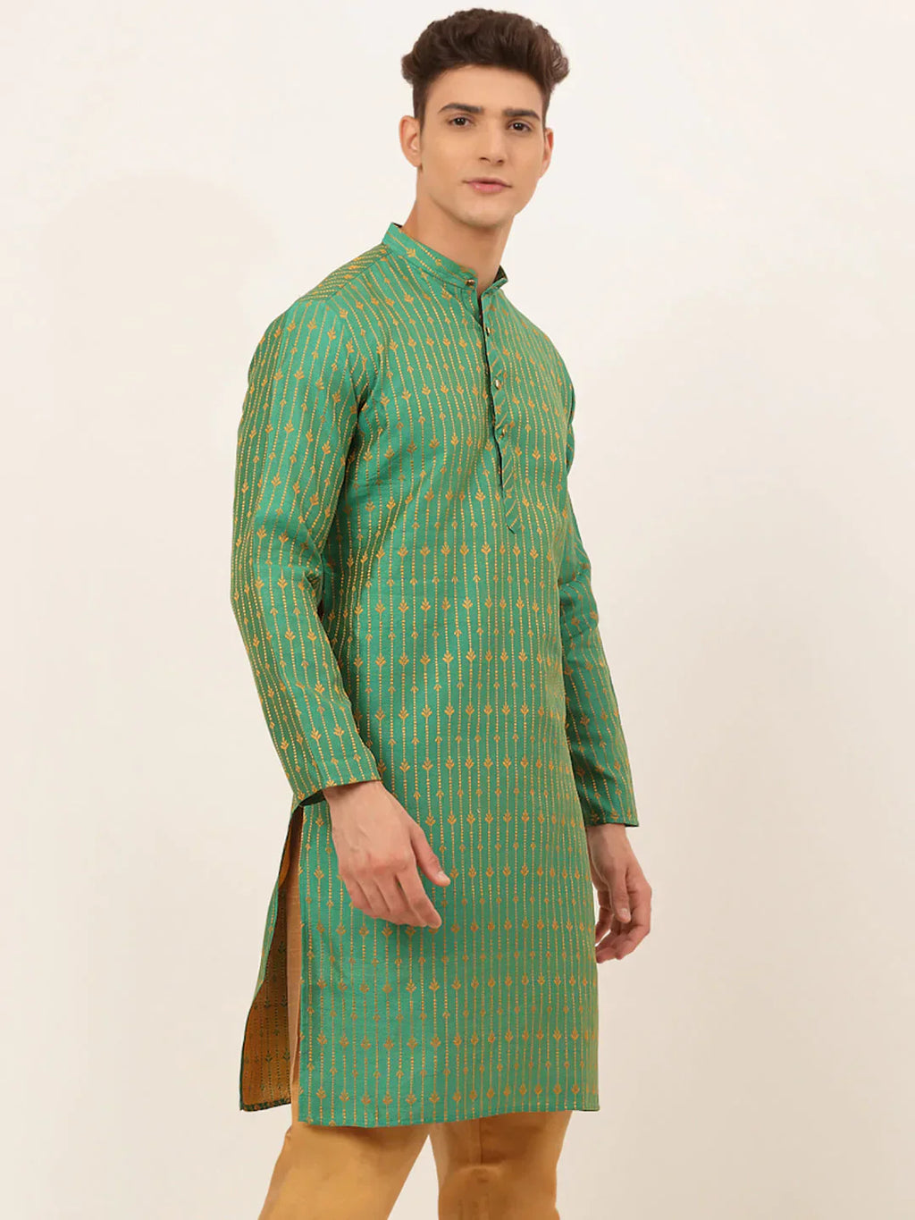 Jompers Men's Green Embroidered Kurta Only