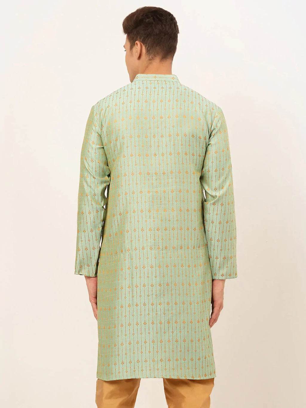 Jompers Men's Lime Green Embroidered Kurta Only