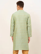 Jompers Men's Lime Green Embroidered Kurta Only