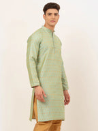 Jompers Men's Lime Green Embroidered Kurta Only