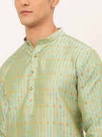 Jompers Men's Lime Green Embroidered Kurta Only