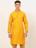 Jompers Men's Mustard Embroidered Kurta Only