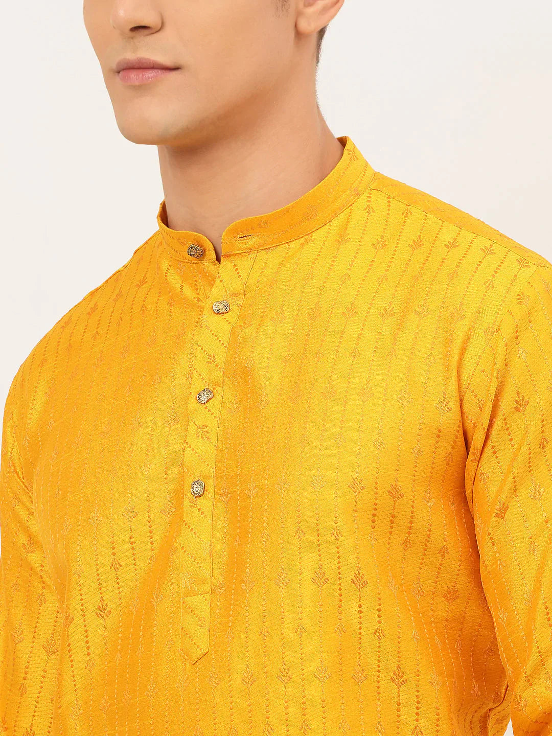 Jompers Men's Mustard Embroidered Kurta Only