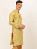 Jompers Men's Yellow Embroidered Kurta Only