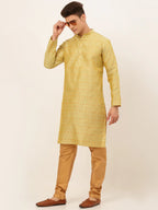 Jompers Men's Yellow Embroidered Kurta Only